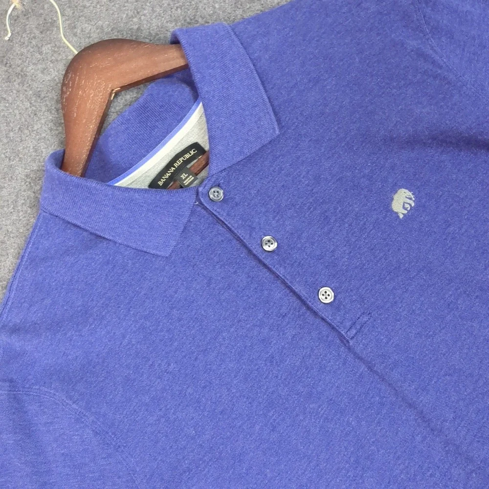 Banana Republic Mens‎ XL Purple Heathered Elephant Logo Short Sleeve Polo Shirt